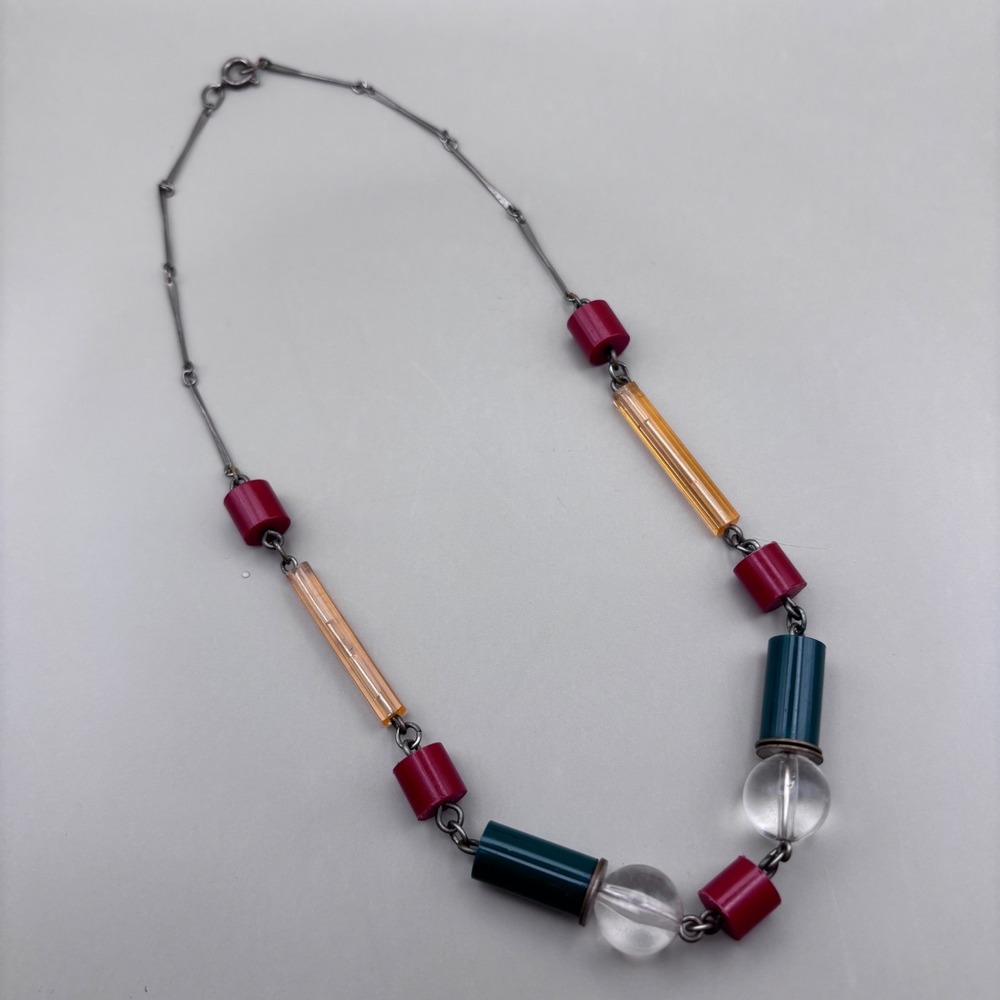 Vintage Plastic Tube Beaded Link Necklace 17"